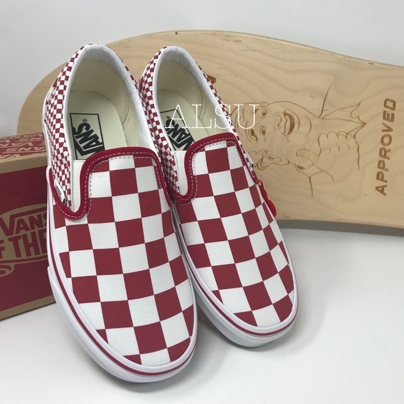 VANS VN0A45JIVK5 Classic Slip On Nix Checker Red White Chill Peppe Kids Sneakers - Picture 2 of 7